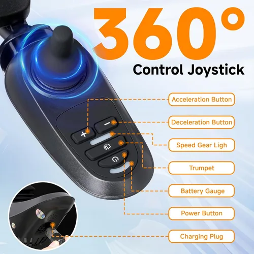 Vista 3 de Sillas de ruedas eléctricas para adultos: batería de litio extraíble de 240 Wh, potente motor de 650 W, aprobada por aerolíneas, silla de ruedas