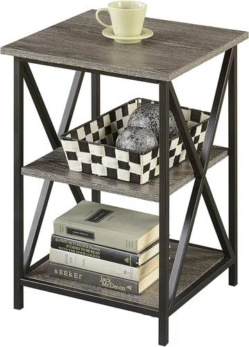 Vista 4 de Convenience Concepts Tucson - Mesa auxiliar con estantes, gris desgastado/negro