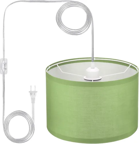 Vista 11 de PATIKIL - Lámpara colgante con enchufe, lámpara de 15 pies con cable de cuerda y interruptor de encendido/apagado, pantalla de tela de lino, enchufe