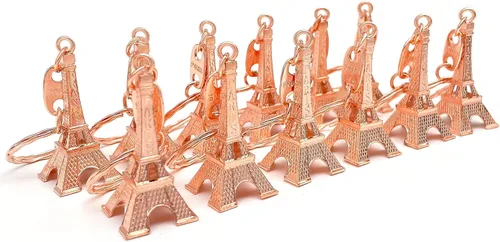 Vista 2 de Llavero de la Torre Eiffel de París, 12 piezas, recuerdos de fiesta de oro rosa, Oro Rosa