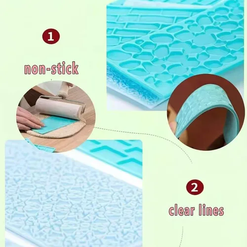 Vista 5 de Juego de 6 tapetes de impresión de fondant, juego de moldes para decoración de tartas, corteza de árbol en relieve, diseño de textura de flores