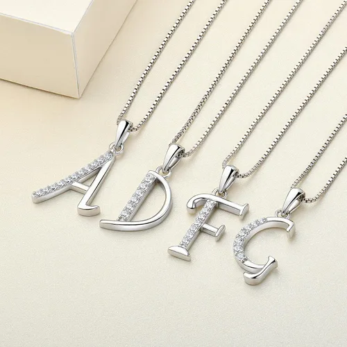 Vista 5 de YL Collares con iniciales para mujer, plata de ley 925, circonita cúbica, 26 joyas del alfabeto, Metal, circonita