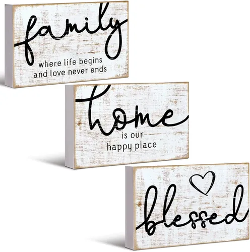 Vista 10 de Jetec 3 piezas de letrero de hogar familiar bendecido en madera rústica, letrero decorativo mini en forma de corazón, decoración en madera