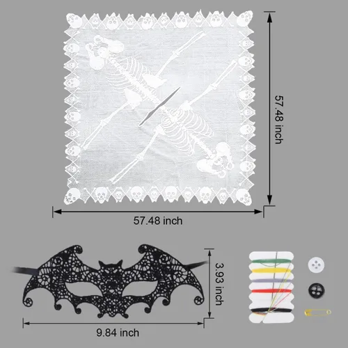 Vista 7 de Kinhowly Disfraz de Halloween para mujer, poncho de capa de esqueleto de Halloween para mujer, incluye máscara de Halloween