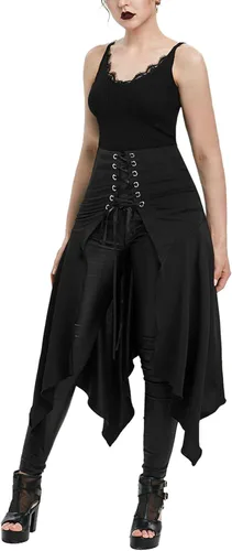 Vista 2 de Medio vestido gótico punk oscuro para mujer, falda de Halloween, falda retro con cordones, falda retro steampunk retro victoriana