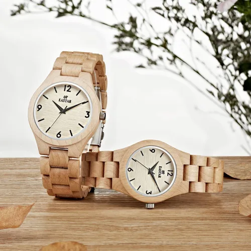 Vista 6 de Eastar de madera relojes para mujer reloj de pulsera de cuarzo para hombre reloj de madera de arce, hecho a mano