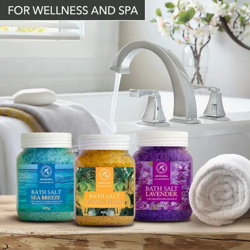 Vista 7 de Juego de sales de baño de 42 onzas - Lavanda - brisa marina - Ylang-Ylang - Aceite esencial 100% natural - Lo mejor para un buen sueño - Alivio