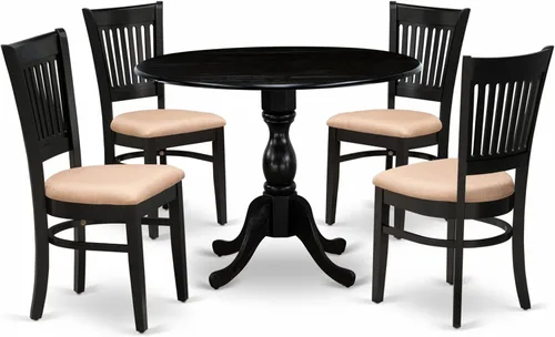Vista 10 de East West Furniture DMVA3-BLK-C - Juego de mesa y sillas de cocina de 3 piezas contiene una mesa de comedor redonda con gotas y 2 sillas tapizadas