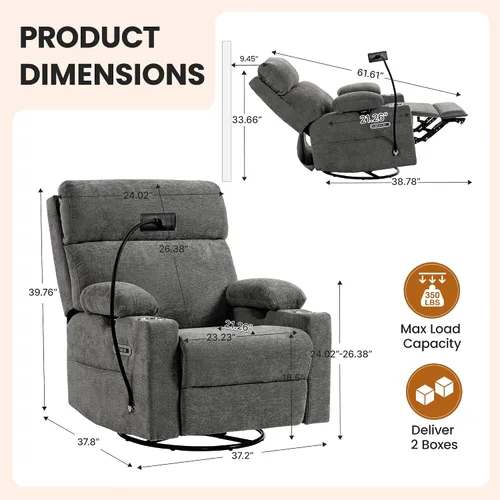 Vista 2 de Mecedora para guardería con reposabrazos ajustables, silla mecedora Gris oscuro