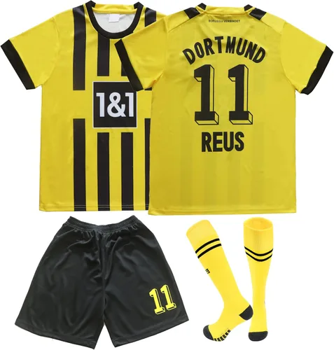 Vista 3 de CEKFAX Dortmund Home #9 Erling Haaland Reus #11 - Conjunto de calcetines cortos de fútbol para niños, tallas juveniles