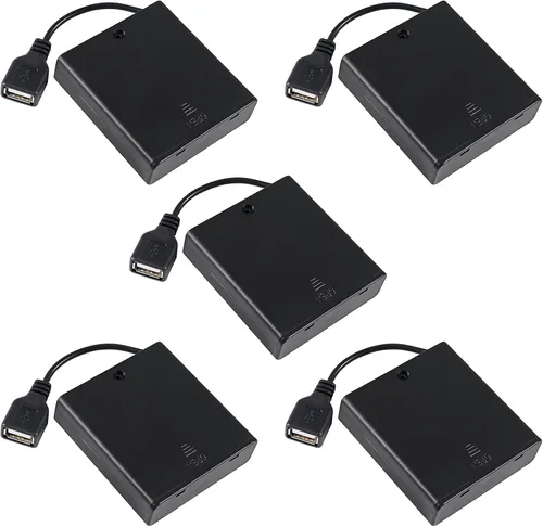 Vista 9 de 3 unids 2 AA titular de la batería USB hembra Socket 2 AA caja de batería titular con cubierta e interruptor de encendido/apagado