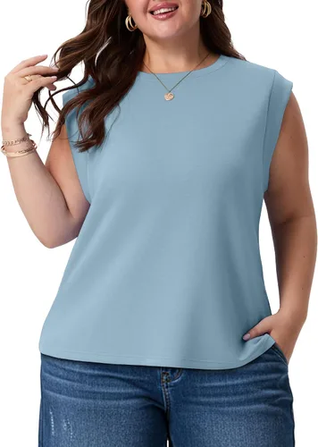 Vista 10 de OLRIK Plus Size Tank Tops for Women Cap Sleeve Soft Stretch Summer Blouses Casual Basic Tee with Underarm Coverage