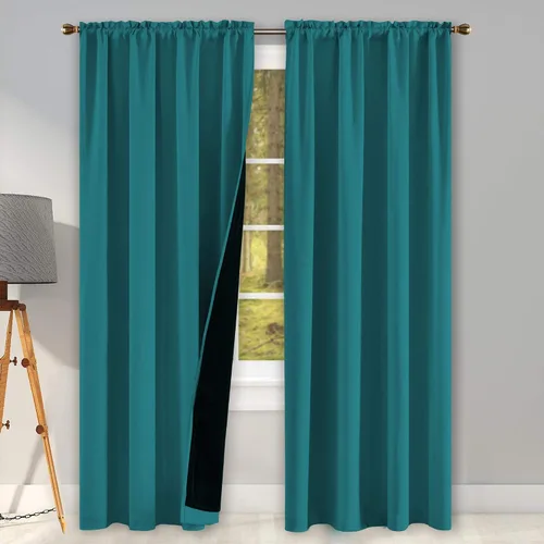 Vista 28 de KEQIAOSUOCAI Aqua - 100 cortinas opacas con forro negro para dormitorio, paneles de cortina totalmente opacas para sala de estar, cortinas aislantes