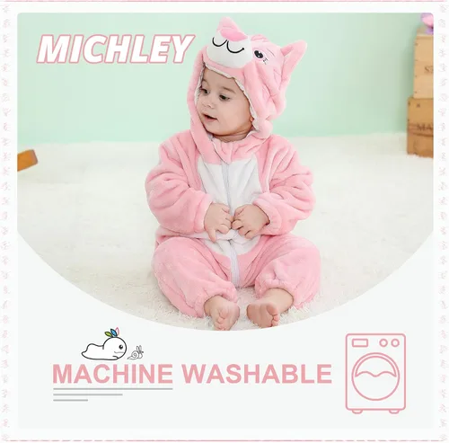 Vista 6 de MICHLEY - Overol unisex para bebé, mameluco estilo animal, con capucha, de franela, cosplay, para invierno u otoño