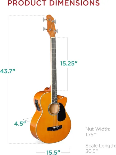 Vista 7 de Best Choice Products Guitarra Bajo Eléctrica Acústica, Tamaño Completo de 4 Cuerdas, Guitarra Bajo con Trastes con Funda de Transporte Acolchada