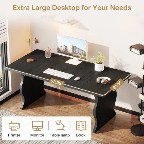 Vista 11 de Tribesigns Escritorio grande de 63 pulgadas para oficina en casa, amplio escritorio ejecutivo para computadora con amplio espacio para patas, mesa