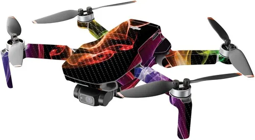 Vista 2 de MIGHTY SKINS Fibra de carbono compatible con el dron portátil DJI Mini 2, humo brillante, acabado de fibra de carbono texturizado protector