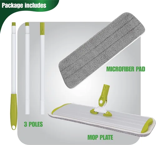 Vista 2 de SCRUBIT Trapeador de microfibra para todo tipo de suelos con 2 almohadillas lavables y reutilizables, altura ajustable, mango giratorio de 360