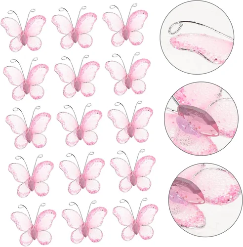 Vista 3 de NUOBESTY 50 alas de nailon de organza con purpurina de malla con purpurina para decoración de mariposas, gema decorativa con purpurina para mesa