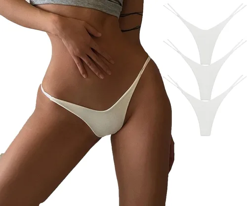 Vista 14 de Tangas de algodón G String para mujer, sexy, sin costuras, de cintura baja, ropa interior suave con abertura alta Albaricoque/Negro/Rosa/Blanco
