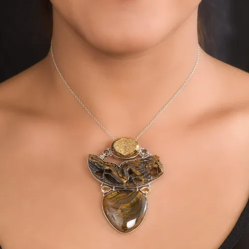 Vista 3 de SHOP LC Tigers Eye Multi Gemstone Trillón tallado 925 plata esterlina chapado en platino colgante para mujeres joyas regalos Ct 83.24 boda