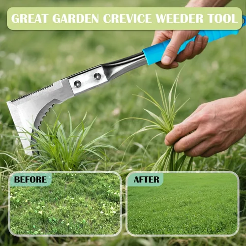 Vista 6 de Kosoyo - Herramienta de deshierbe de grietas de acero inoxidable, herramienta de jardinería manual de onda de diente de sierra, 11.42 pulgadas