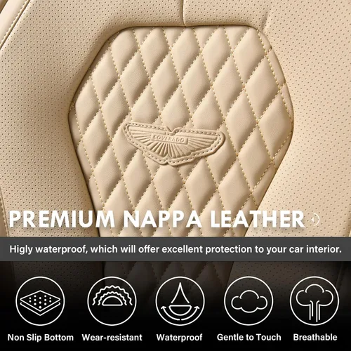 Vista 5 de Coverado Fundas de asiento de automóvil, fundas de asiento delantero, funda de asiento de coche beige, fundas impermeables para asiento