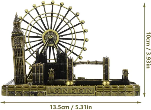 Vista 6 de Figura de modelo londinense Big Ben Reloj Ornamento con base de madera decorativo coleccionable para el hogar Oficina Soporte de exhibición