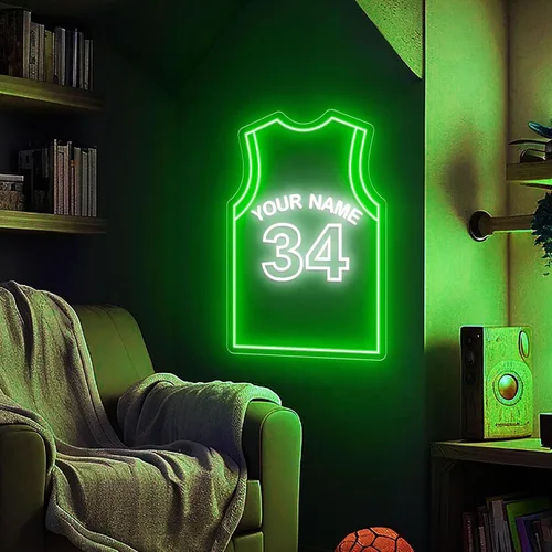 Vista 2 de Letreros de neón de jersey de baloncesto personalizables, letrero de neón LED personalizable para decoración de pared, luces de neón LED