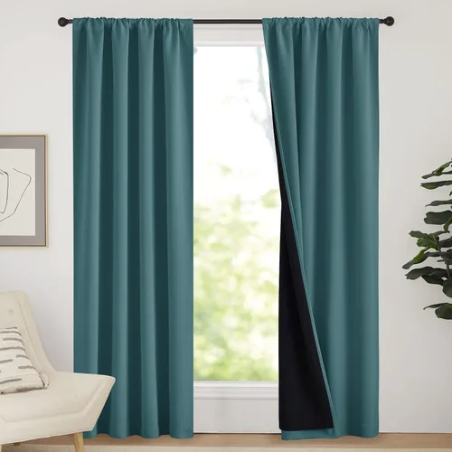 Vista 126 de NICETOWN Biscotti Beige 100% Cortinas opacas de 45" de largo para cocina, bolsillo con varilla para sótano completamente opaco, cortinas térmicas