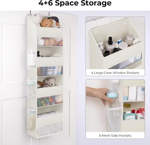 Vista 3 de GRANNY SAYS Organizador para colgar sobre la puerta, almacenamiento detrás de la puerta con 4 estantes y 6 bolsillos y ventana transparente