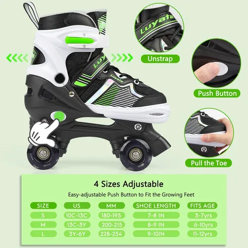Vista 2 de Luyata Patines ajustables para niñas y niños, 4 tamaños de 6 a 12 y 3 a 5 años, patines para niños con 8 ruedas brillantes que se iluminan, 3