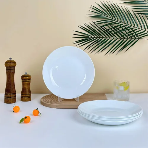 Vista 3 de Amazon - Platos de cena blancos de 6 piezas de 8.5 pulgadas, platos redondos ligeros, Simply plato de postre, vidrio de triple capa y resistente a