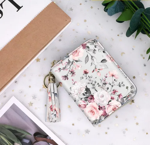 Vista 5 de Billetera pequeña para tarjetas de crédito RFID con purpurina linda para mujer