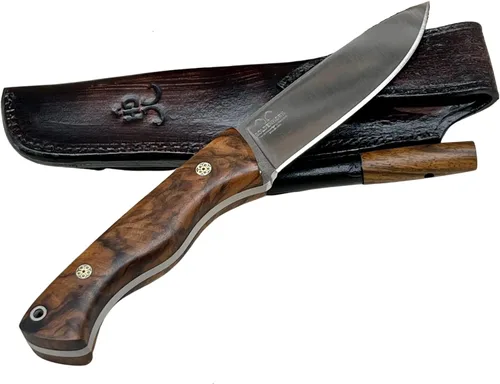 Vista 2 de Cuchillo de hoja fija hecho a mano para exteriores con funda, caza, bushcraft, cuchillo Bowie de autodefensa, cuchillo rastreador con mango