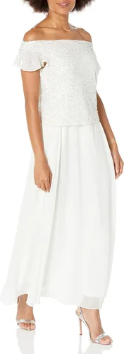 Vista 15 de J Kara Vestido largo de manga con volantes y cuello redondo y cuentas para mujer Champán Multi