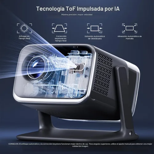 Vista 7 de Aurzen BOOM mini Google TV Proyector inteligente para exteriores con audio Dolby de 20 W 4K Supported Movie Projector with WiFi and Bluetooth