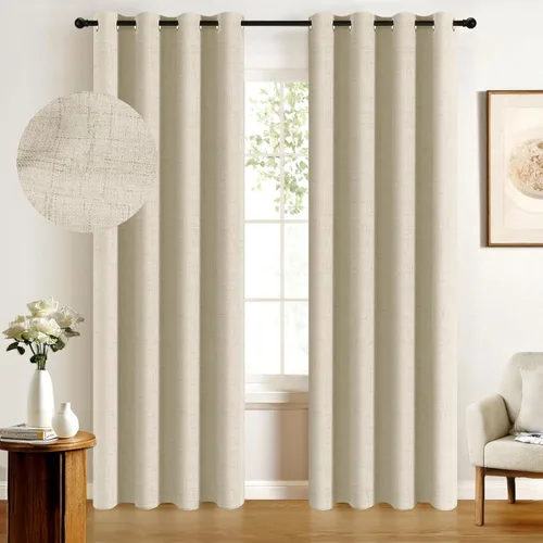Vista 26 de Cortinas opacas de lino para dormitorio de 45 pulgadas de largo, cortinas beige con ojales para sala de estar, cortinas de oscurecimiento