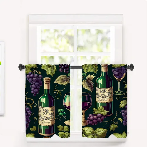 Vista 16 de Cortinas geométricas de cocina para ventanas, color negro, blanco, turquesa, cenefas opacas de poliéster multicapa para cocina, paquete de 2
