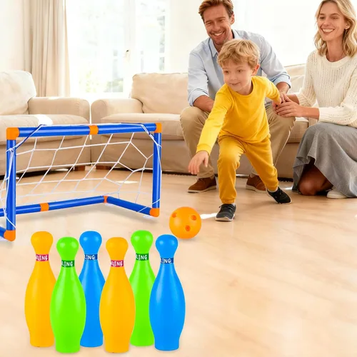 Vista 9 de NEUBSAW Juego de fútbol de hover 4 en 1 y juego de hockey y bolos, juguete deportivo de aire flotante LED para jugar en interiores y exteriores