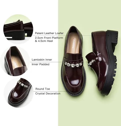 Vista 5 de C.Paravano Mocasines gruesos para mujer: cómodos mocasines de plataforma con suela de lengüeta en negro, estampado exquisito, Mocasín B_rojo oscuro