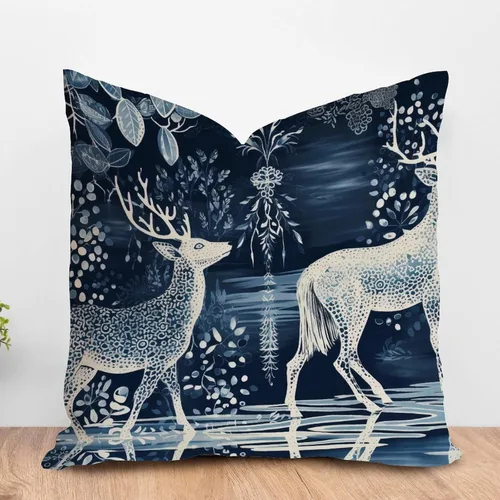 Vista 24 de ArogGeld Fundas de almohada de antílope blanco y flor azul de granja de acuarela animal azul ciervos blancos de lino blanco funda de almohada