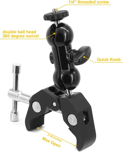 Vista 2 de Paquete de 2 soportes de montaje de abrazadera para cámara, brazo de bola de doble cabeza esférica con súper abrazadera compatible con Ronin M Ronin