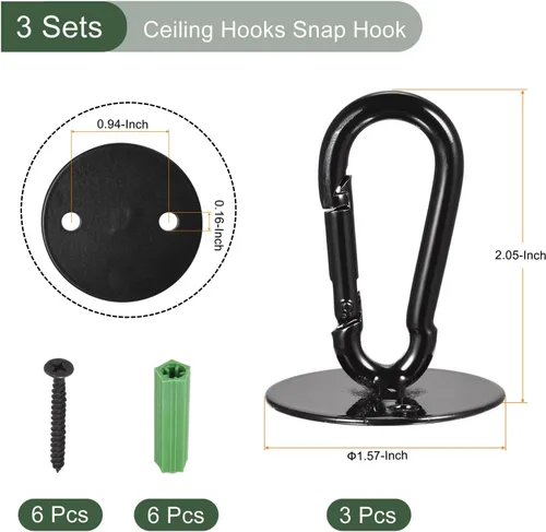 Vista 2 de YOKIVE 3 ganchos para colgar en el techo, gancho a presión con placa redonda para colgar plantas, ideal para oficina, hogar, uso diario