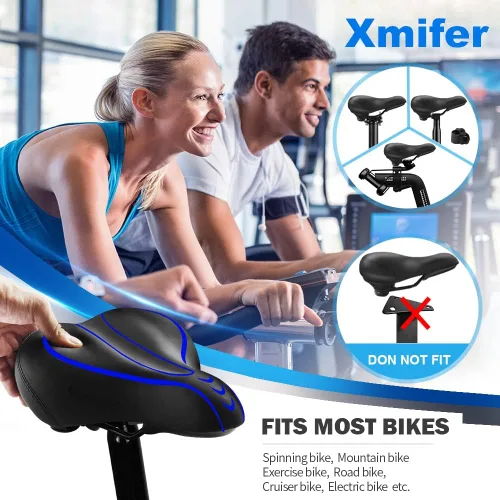 Vista 8 de Asiento de bicicleta de gran tamaño, cómodo asiento de bicicleta, asiento de bicicleta de repuesto universal, asiento de bicicleta de cuero Azul