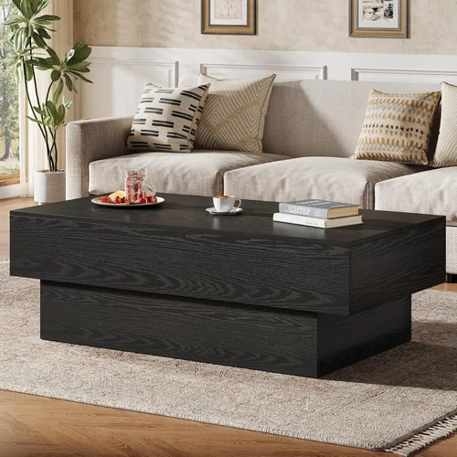 Vista 3 de Tribesigns - Mesa de café moderna negra, mesa de té rectangular de madera de 55 pulgadas, mesa central grande para sala de estar, sala de recepción