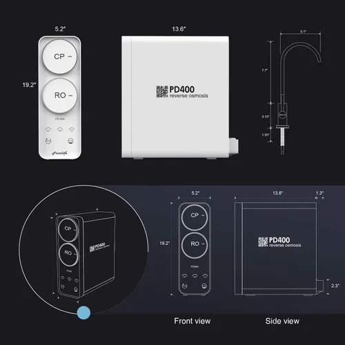 Vista 7 de Sistema de ósmosis inversa Frizzlife - Sistema de filtración de agua potable sin tanque de 400 GPD, filtro de ósmosis inversa de giro rápido bajo