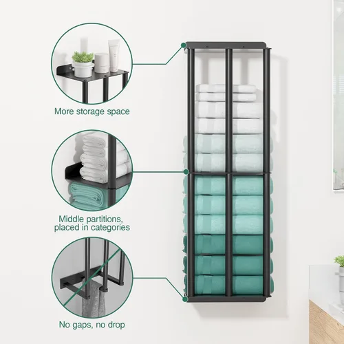 Vista 2 de susswiff Toalleros para baño: toallero montado en la pared de 26 pulgadas, toallero de 2 niveles mejorado con 3 barras verticales y 3 estantes