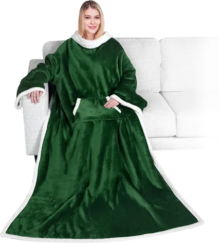 Vista 14 de PAVILIA Manta Sherpa Vestible con Mangas y Bolsillo, Manta Corporal Envolvente Gruesa de Felpa Acogedora para Adultos Mujeres Hombres, Regalo