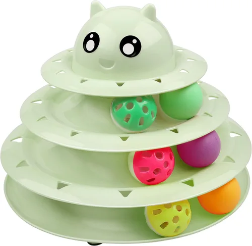 Vista 19 de UPSKY Juguete Rodillo para Gatos Tornamesa de 3 Niveles Juguete para Gatos con Pelotas con Seis Pelotas Coloridas Juguetes Interactivos para Gatitos